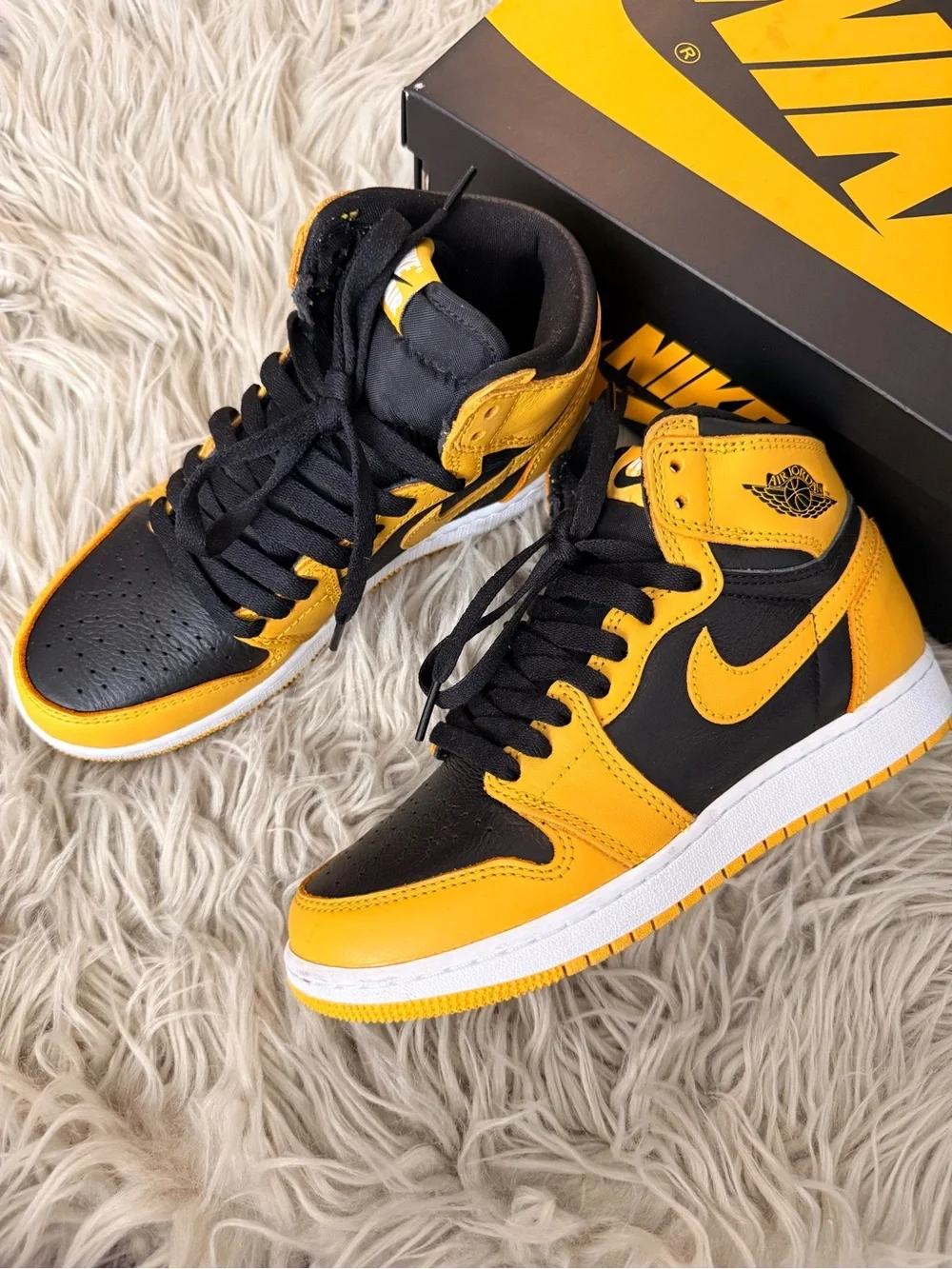 Nike Air Jordan 1 High-Top Black and Yellow Sneakers